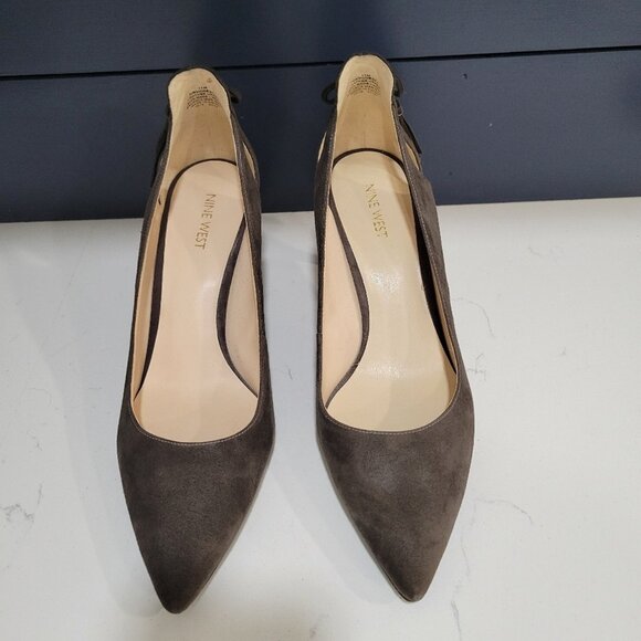 Nine West Modesty Suede Heeled Point Toe Brown Pumps - Picture 4 of 10